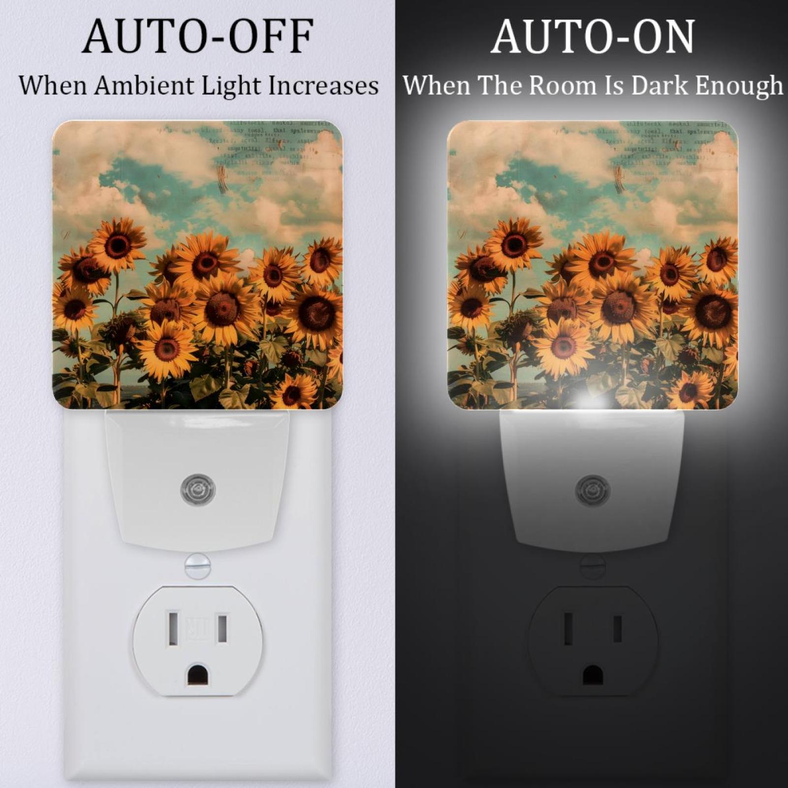 PhooArto Vintage Sunflowers Blue Sky Plug in LED Night Light Auto Sensor Dusk to Dawn Decorative Night for Bedroom, Bathroom, Kitchen, Hallway, Stairs, Baby's Room, Energy Saving