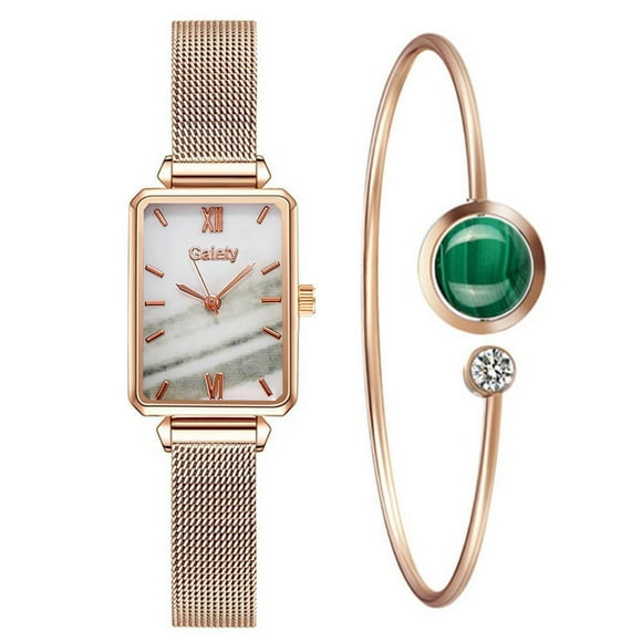 SHAR 2 Pcs Montre pour Femme Bracelet en Maille en Alliage Petite Montre Blanche Tête Carrée Montre à quartz Montre pour Femme