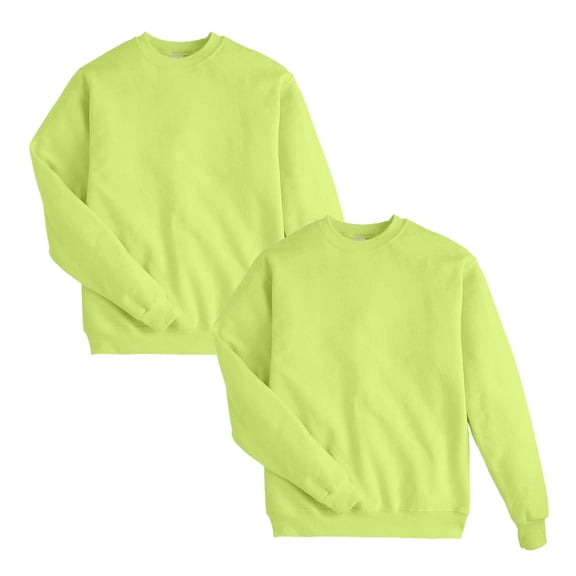 Hanes EcoSmart Unisex Crewneck Safety Sweatshirt, Hi Vis Pullover Safety Green Fleece, 2 Pack, L