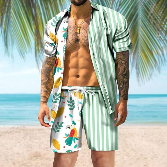 Vedolay Short Set For Men Casual Mens Tshirt and Shorts Set 2 Piece Outfits Plus Size Sport Stylish Suit,Green S