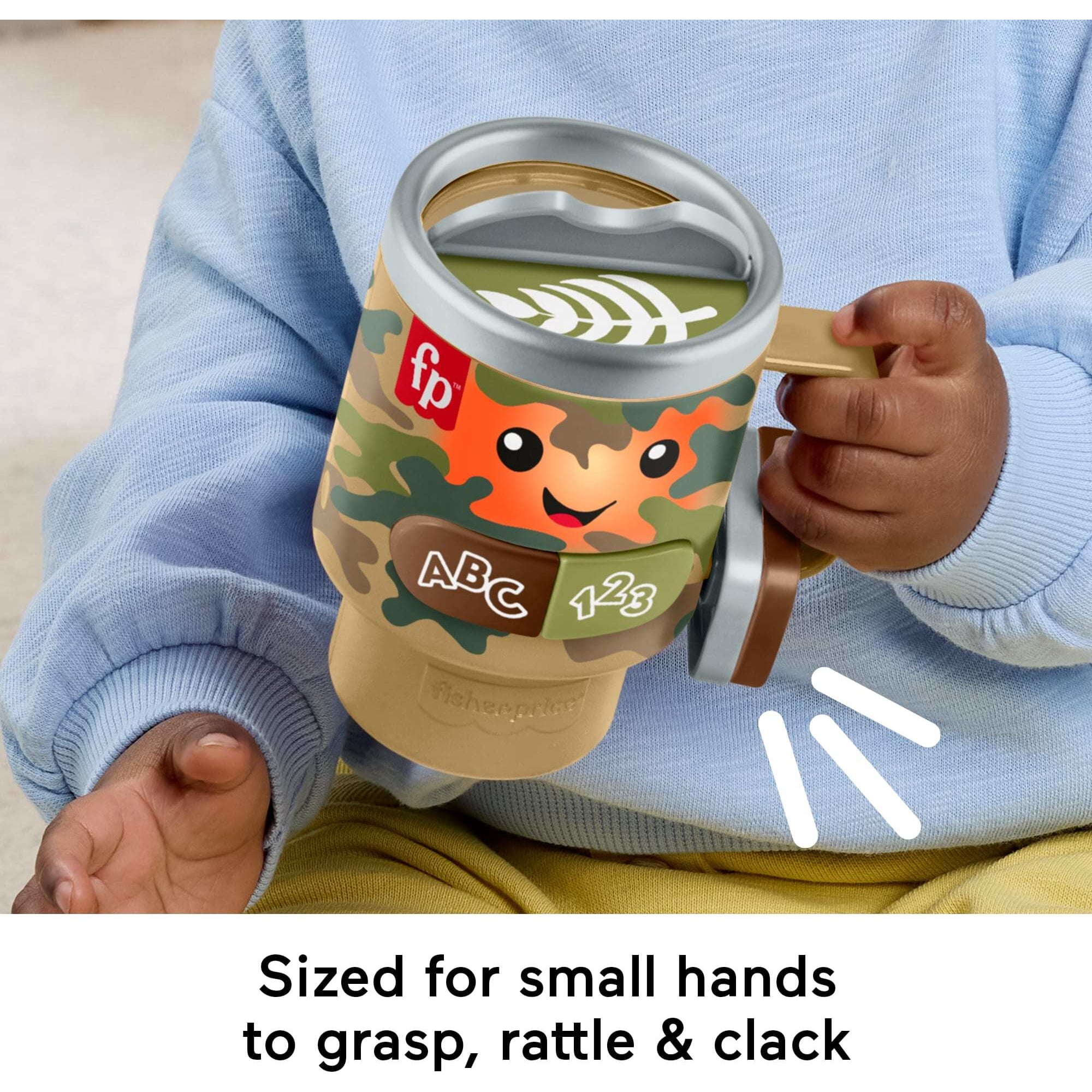 Fisher-Price Laugh & Learn Wake up & Learn Coffee Camo Mug Baby & Toddler Toy with Music & Lights