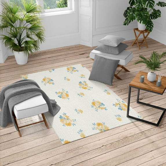 Rose Turkish Area Rug, Floral Theme Illustration of Rose Flower Romantic Springtime Design Print, Soft Carpet for Living Room Decor with Distressed Look, 2.6' x 5', Dark Yellow, by Ambesonne