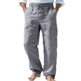 thumbnail image 4 of Homeyce Men's Lightweight Linen Jogger Pants with Elastic Waist Drawstring Straight-Legs Pants with Pockets Cotton Linen Long Pants Summer Beach Vacation Yoga Casual Linen Dress Trousers,Gray M, 4 of 5