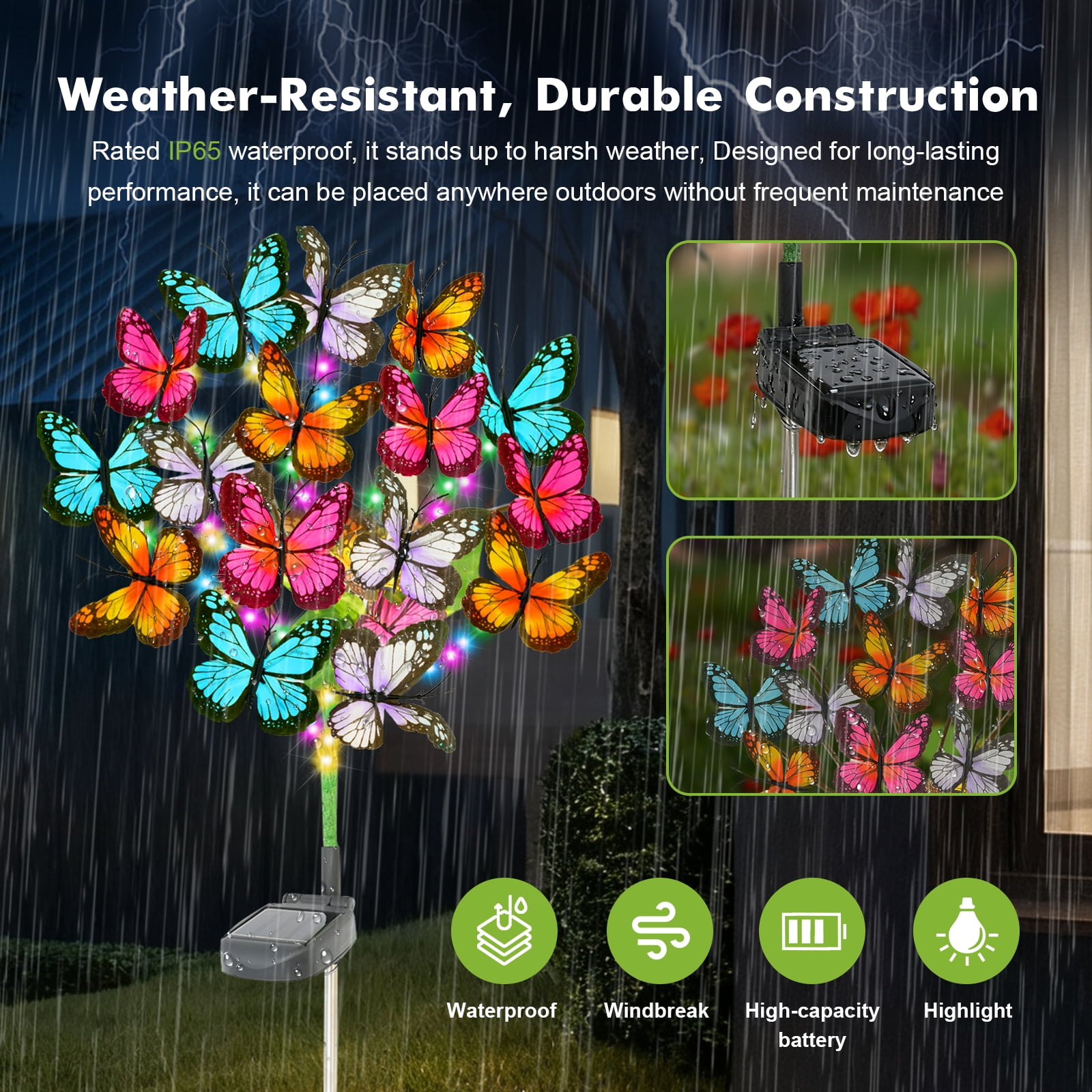 TopZoo Outdoor Solar Lights, 8 Packs Solar Garden Lights Waterproof, Multi-Color Butterfly Flower Garden Decor Waterproof, Outdoor Decor for Yard, Patio, Landscape, Planter, Lawn Christmas, Walkway