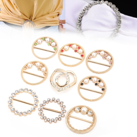 Octpeak Ring Buckle,9Pcs Rhinestone Scarf Buckle Elegant Fashion Shiny Firm Stable Simplistic T‑Shirt Clip,T‑Shirt Clip