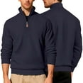 thumbnail image 4 of WMTBSRSW Men's Half Zip Pullover Tops Fashion Texture Long Sleeve Sweater Solid Casual Fall Winter Golf Tops Navy XXXL, 4 of 5