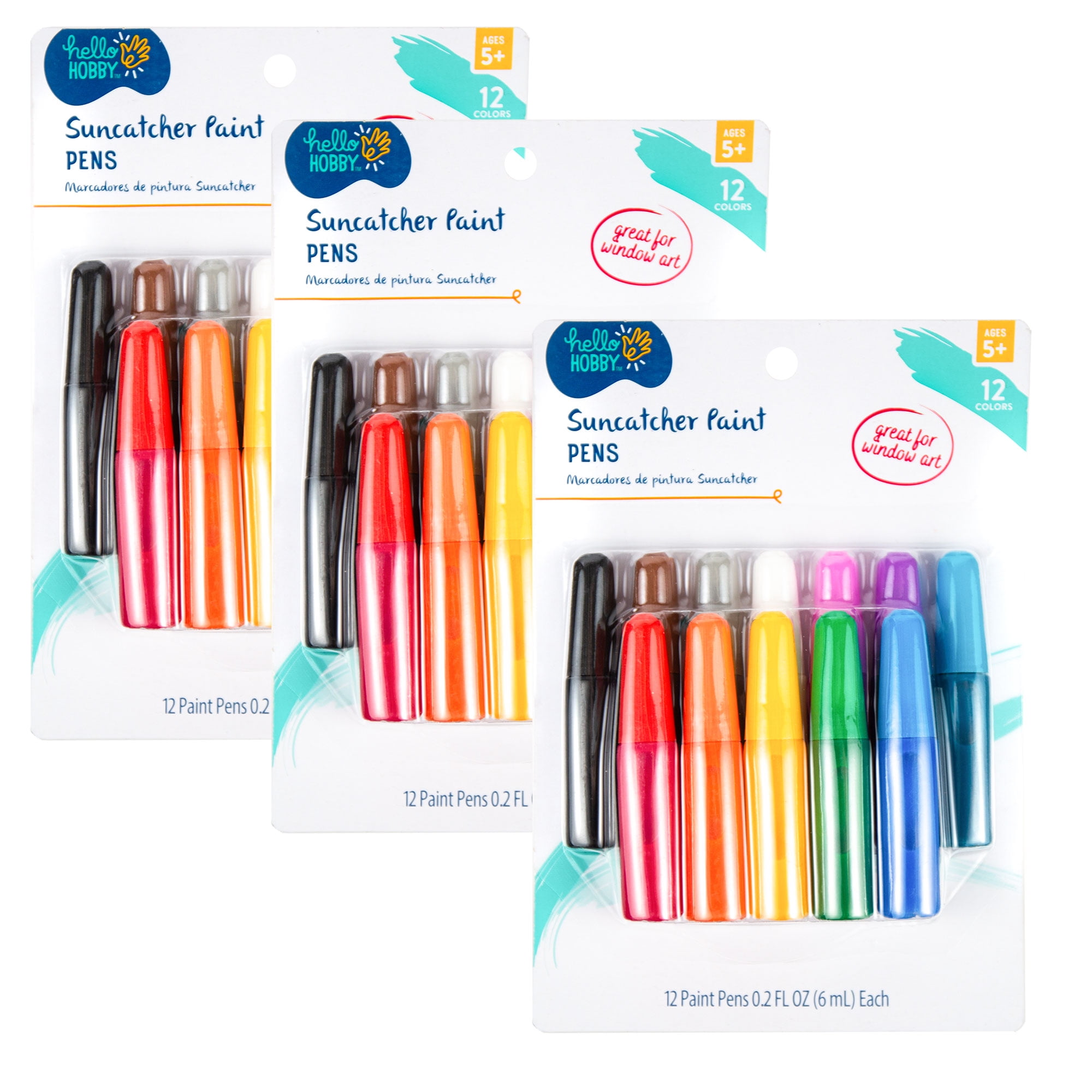 Hello Hobby Suncatcher Paint Pens, 3Pack, 36 Colorful Paint Pens For