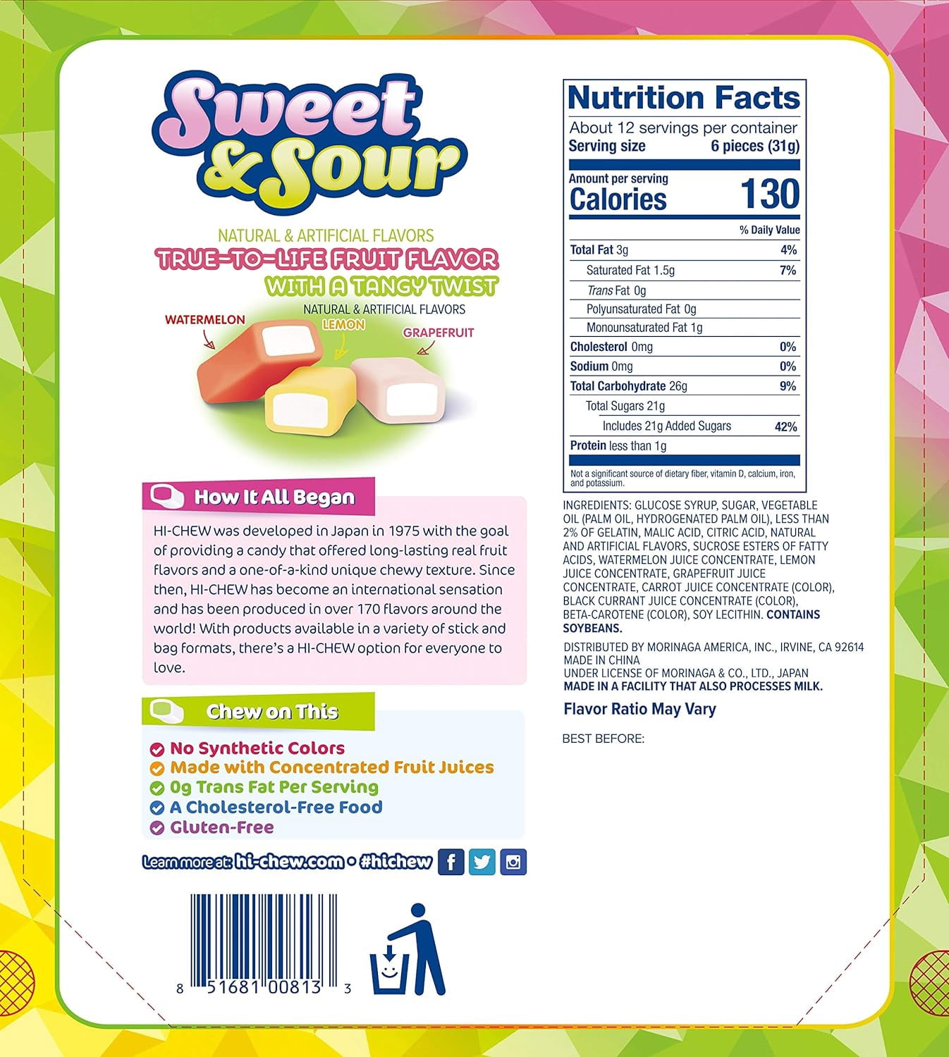NineChef Bundle - HiChew Hi-Chew Sensationally Chewy Japanese Fruit Candy Sours 12.7 Ounce 2 Packs + 1 NineChef ChopStick