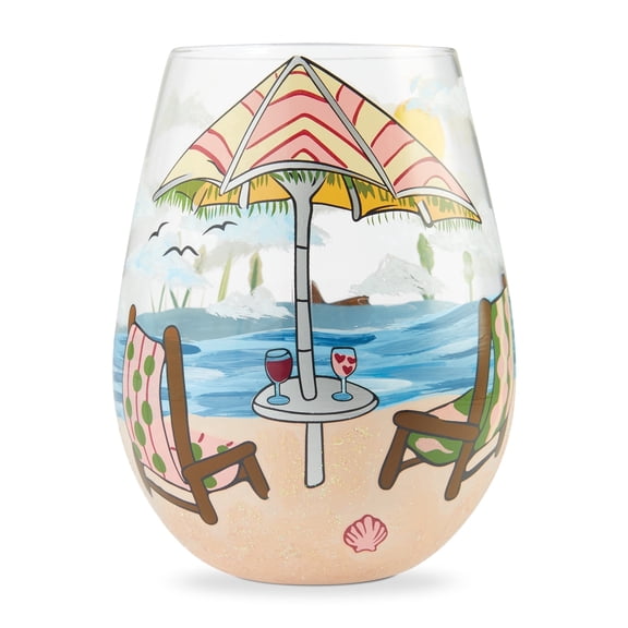 Enesco Lolita Stemless Beach Please Hand Painted Stemless Wine Glass 4.5in H