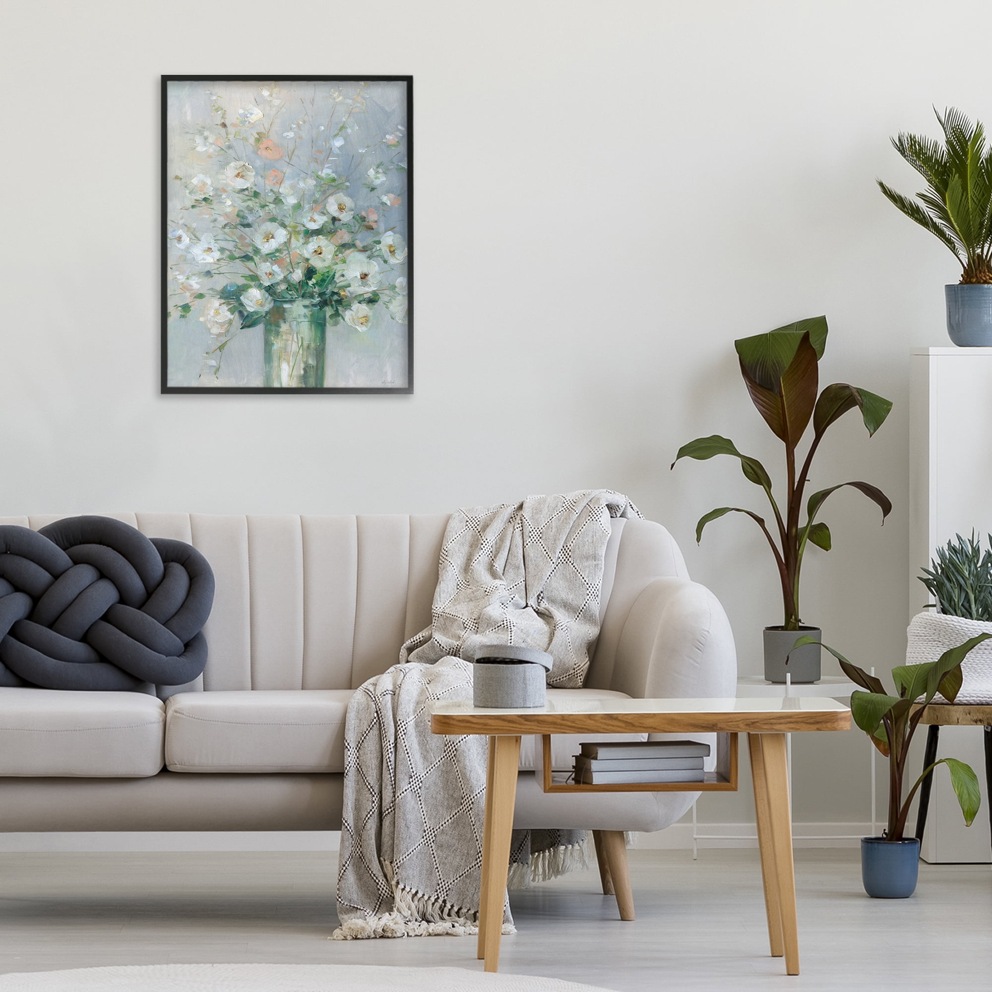 Stupell Industries Delicate White Blossoms Impression Black Framed Giclee Art, design by Sally Swatland