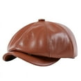 thumbnail image 3 of Sombrero de cuero genuino de vaca, estilo coreano, moda para hombres de mediana edad y mayores, otoño e invierno, moda para estudiantes, boina azul marino con visera, sombrero octogonal, 3 of 4