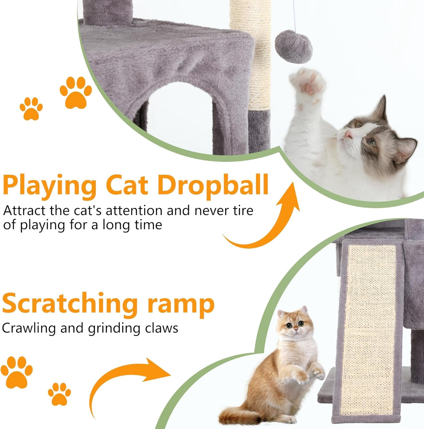 FDW Cat Tree for Indoor Cats 36" Cat Tower Multi-Level Indoor Cat Play Condo House with Scratching Posts, Spacious Perch,Ashy