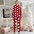 thumbnail image 4 of minimalist split short pajama sets for women solid color organic cotton Women's Christmas Santa Print Button Pocket Long Sleeve Trousers Home Pajama Set, 4 of 5