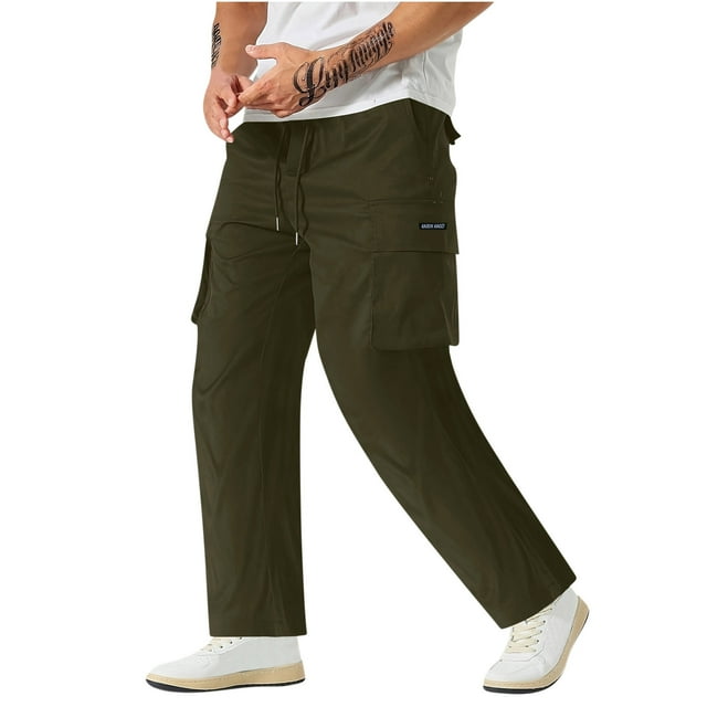 LOVZFMLL Cargo Pants for Men's Workwear With Multiple Pockets And Drawstring Straight Leg Pants