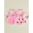 thumbnail image 3 of RUINIXCW Baby Girl First Birthday Cake Mesh Outfit 1st Birthday Summer Clothes One Years Old Pink Romper Dress Strawberry Bow Embroidery Ruffled Sleeve Tulle Tutu Dress Headband, 3 of 9
