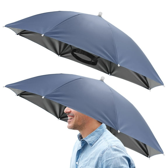 Uxcell 26" Headband Umbrella Hat [2 Pcs] - Hands Free Foldable Umbrella Cap Sun Hat Use for Fishing & Gardening & Hiking & Camping [Misty Blue]