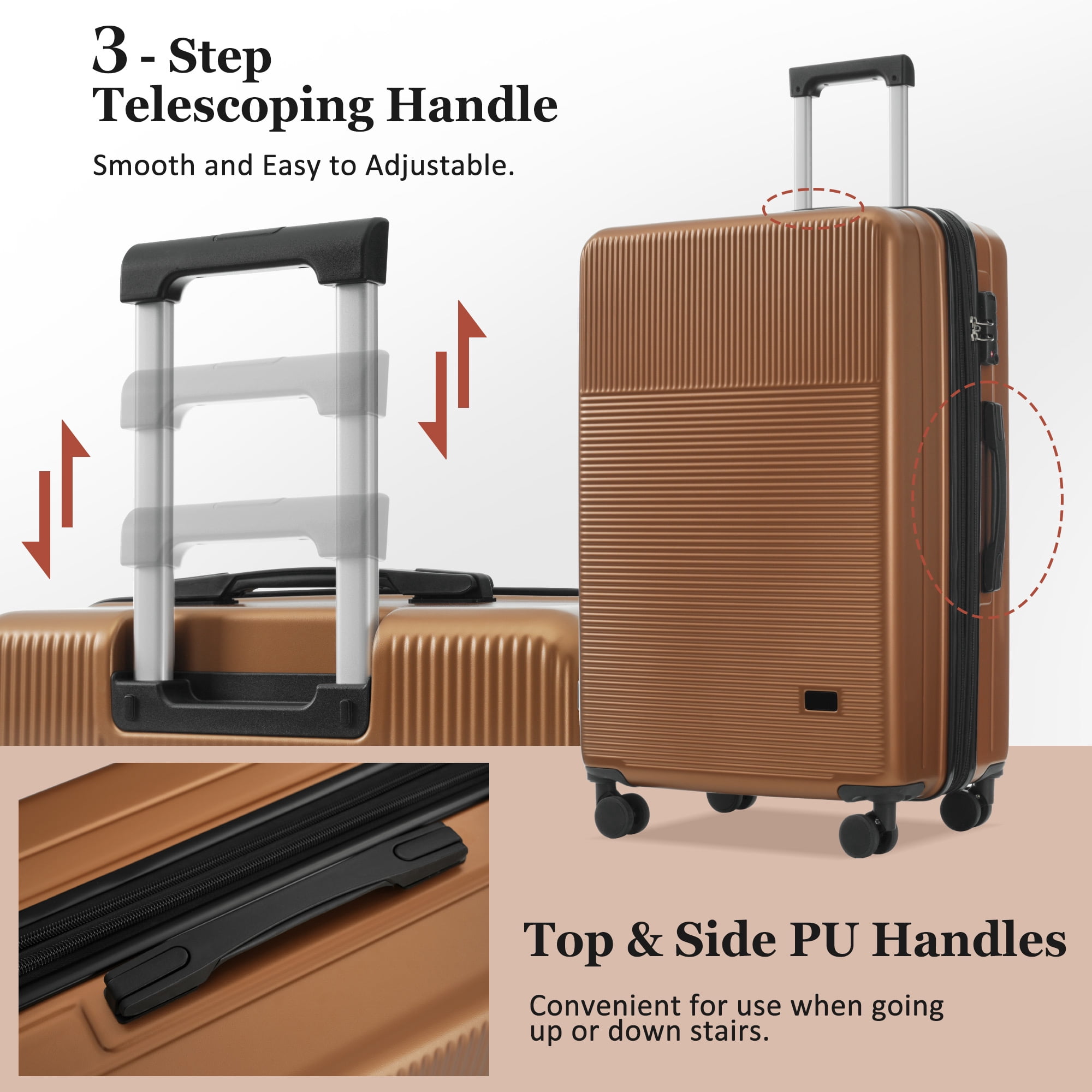 Luggage Sets 5 Piece with Half-opening, Hardside Carry On Suitcase Set with Double Spinner Wheel, Lightweight Travel Luggage with USB Port, TSA Locks