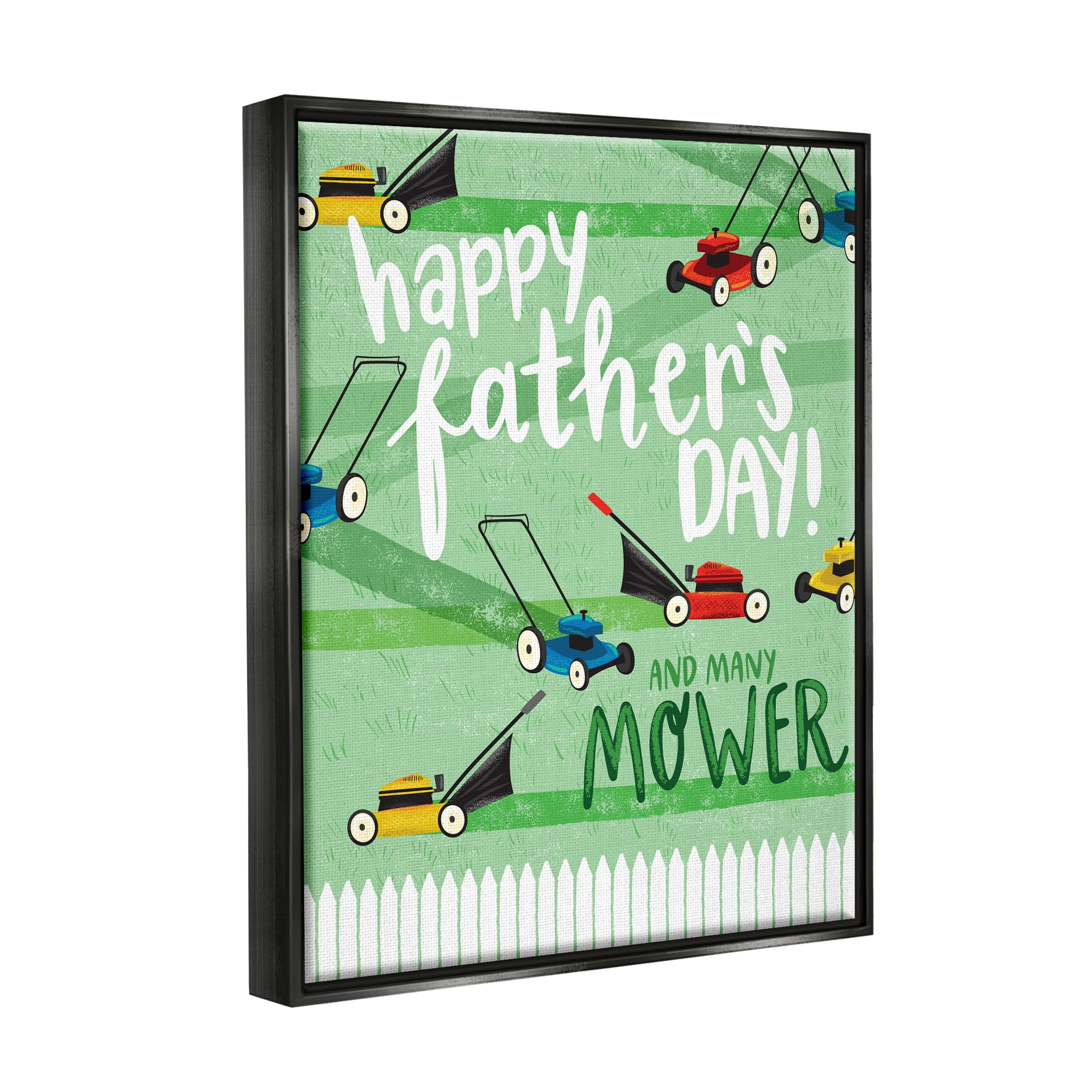Stupell Industries Happy Father's Day Lawn Mowers Holiday Painting Black Floater Framed Art Print Wall Art