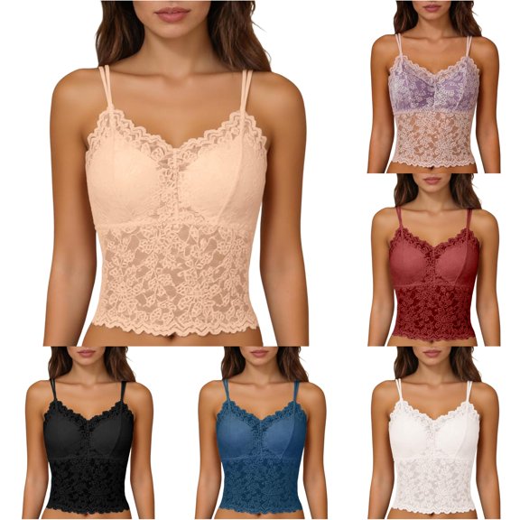 Tanghaowl Tank Tops for Women, Women Lace Backless Camisole Removable Padding Braless Comfort Strap Top For Casual Wear Beige M