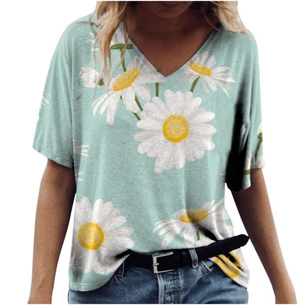 Tops a la moda para mujer, camisetas holgadas informales con estampado divertido, blusa con cuello en V estampado Fridja bn5392