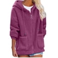 thumbnail image 2 of IROINNID Clearance Hoodie Jacket for Women Solid Color Long Sleeve Warm Hoodie Jacket Casual Shearling Basic Tops Fall Jacket with Pocket,Purple, 2 of 4