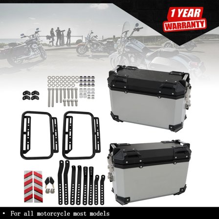 Motorcycle Silver Side Case Hard Saddlebag Box Trunk Tour with Support Racks 36L