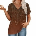 thumbnail image 5 of DDAPJ pyju Womens Tunic Tops Floral Print V Neck Short Sleeve T-Shirts Boho Summer Blouse Tees Ofertas del día Brown S, 5 of 8