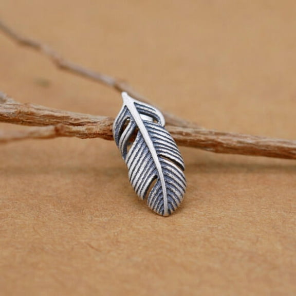 QQTDFG 1x 925 Sterling Silver Vintage Bali Feather Stud Earring A4257-1 single earring (1 piece)