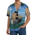 thumbnail image 3 of KLL Two Brave Cats Print Men's Shirt Short Sleeve Button Down Summer Cuba Beach Shirts- Small, 3 of 7