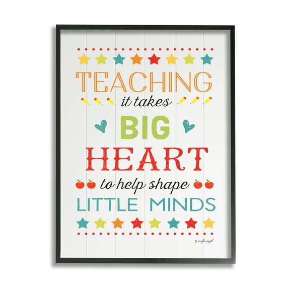 Stupell Big Heart Shapes Little Minds Teaching Inspirational Painting Black Framed Art Print Wall Art