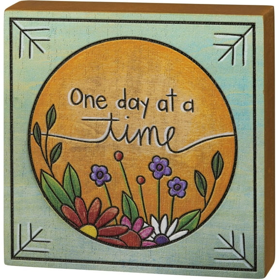 Primitives By Kathy 109078 One Day at a Time Block Sign, 5-inch High, Wood