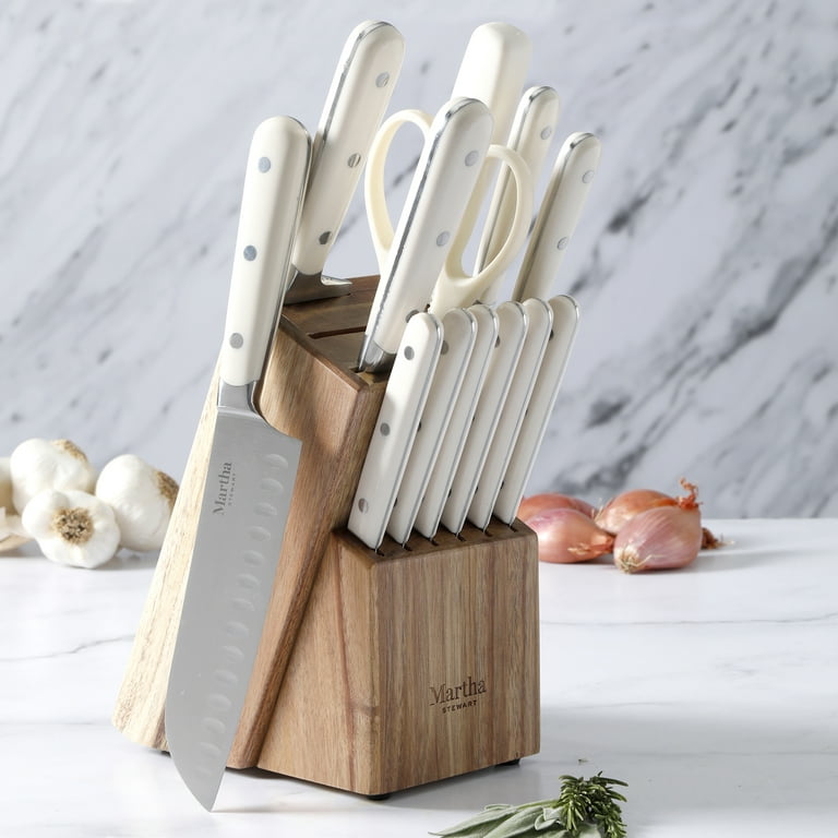 MARTHA STEWART 14-Piece Stainless Steel Cutlery and Knife Block Set in Mint  985118428M - The Home Depot