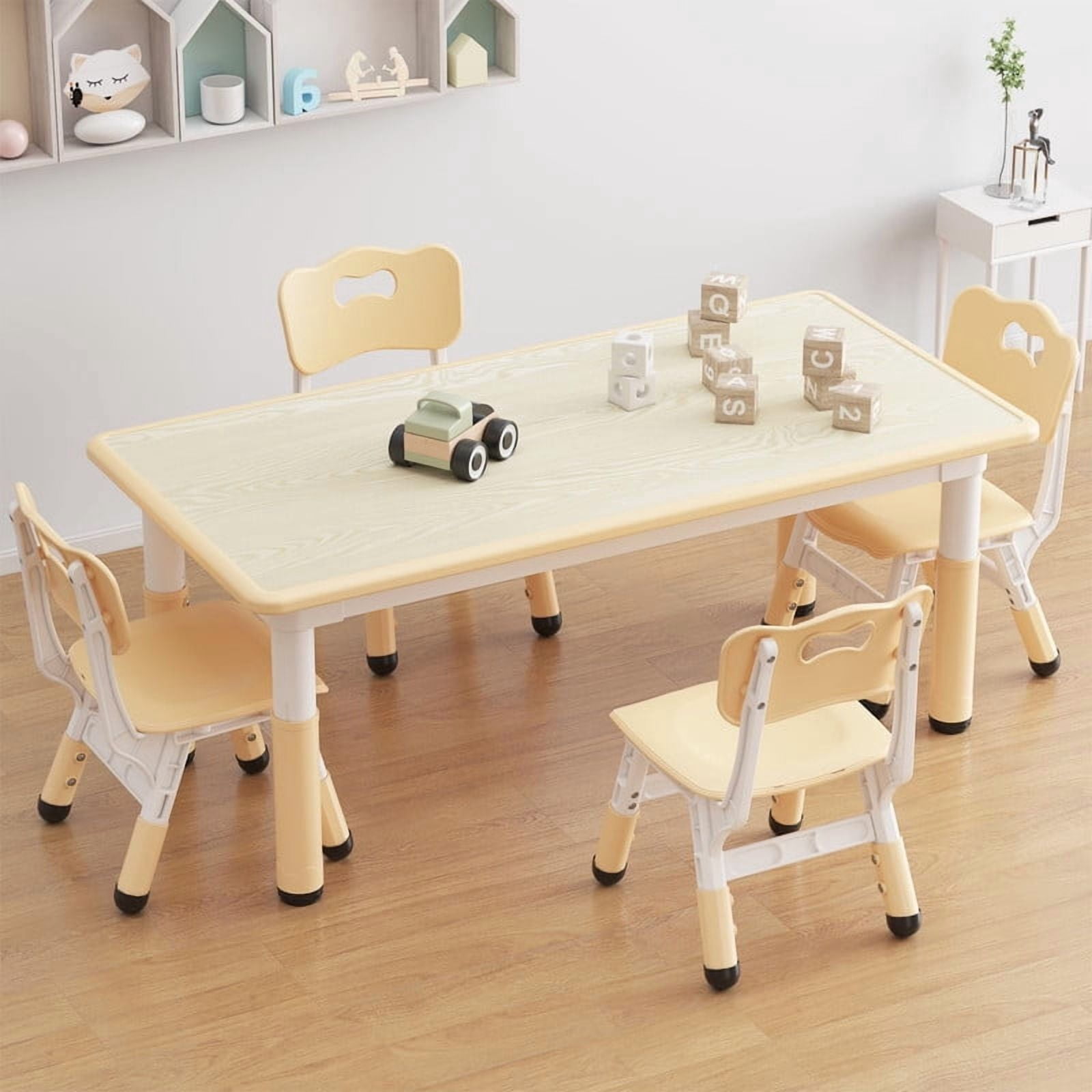 Towallmark 47.2" x 23.6" Kids Table and Chairs Set, Adjustable Height Childrens Table with 4 Chairs, Toddler Activity Table Set for Ages 3-10, Graffiti Top Non Slip Legs 300Lbs Capacity