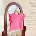thumbnail image 2 of Hjtefg Girls Toddler Tops Short Sleeve Tee – Cute Round Neck Summer Shirt with Ruffled Sleeves, Elastic Waist,Color: Hot Pink Size: 2-3 Years, 2 of 3