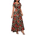 thumbnail image 2 of Women's Printed Round Neck Short Sleeve Maxi Tee Dress with Ninety Five Percent Polyester and Five Percent Spandex, 2 of 6
