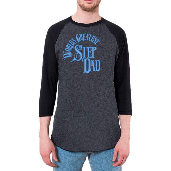World's Greatest Step Dad Mens Raglan T Shirt Heather Black-Black X-LG
