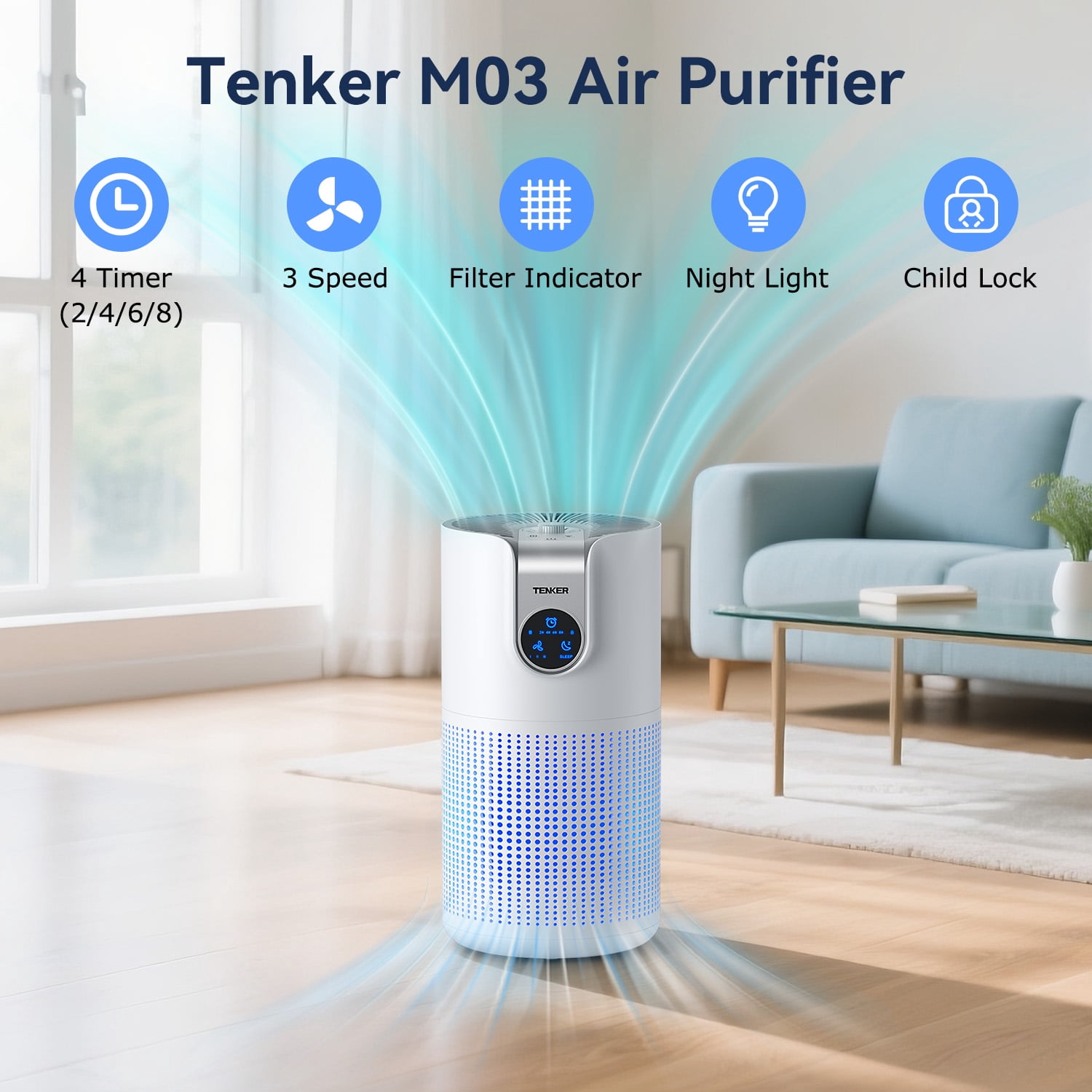 Air Purifier For Home And Bedroom With Aromatherapy, H13 True Air Purifier Cleaner For Bedroom , 3 Fan Speed, Sleeping Mode, White