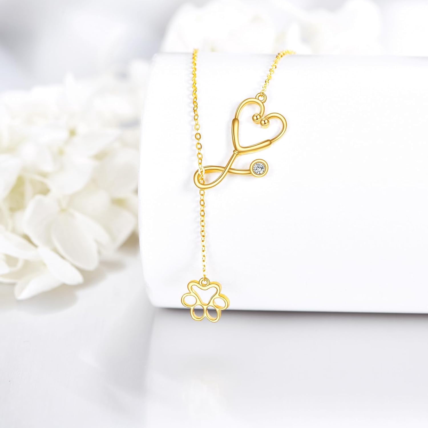 YAFEINI 14k Solid Gold Nurse Necklace for Women Real Gold Stethoscope Nursing Jewelry Gift