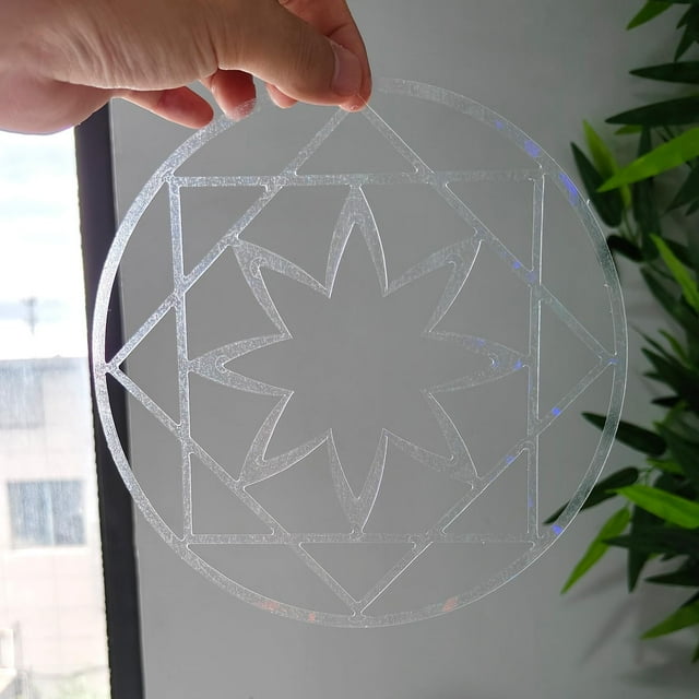 Holographic Window Decals for Bird Strikes - Glass Reminder Anti-Collision Self-Adhesive Stickers - Avoid Birds Hitting Windows, Flower of Life, 5 Pieces