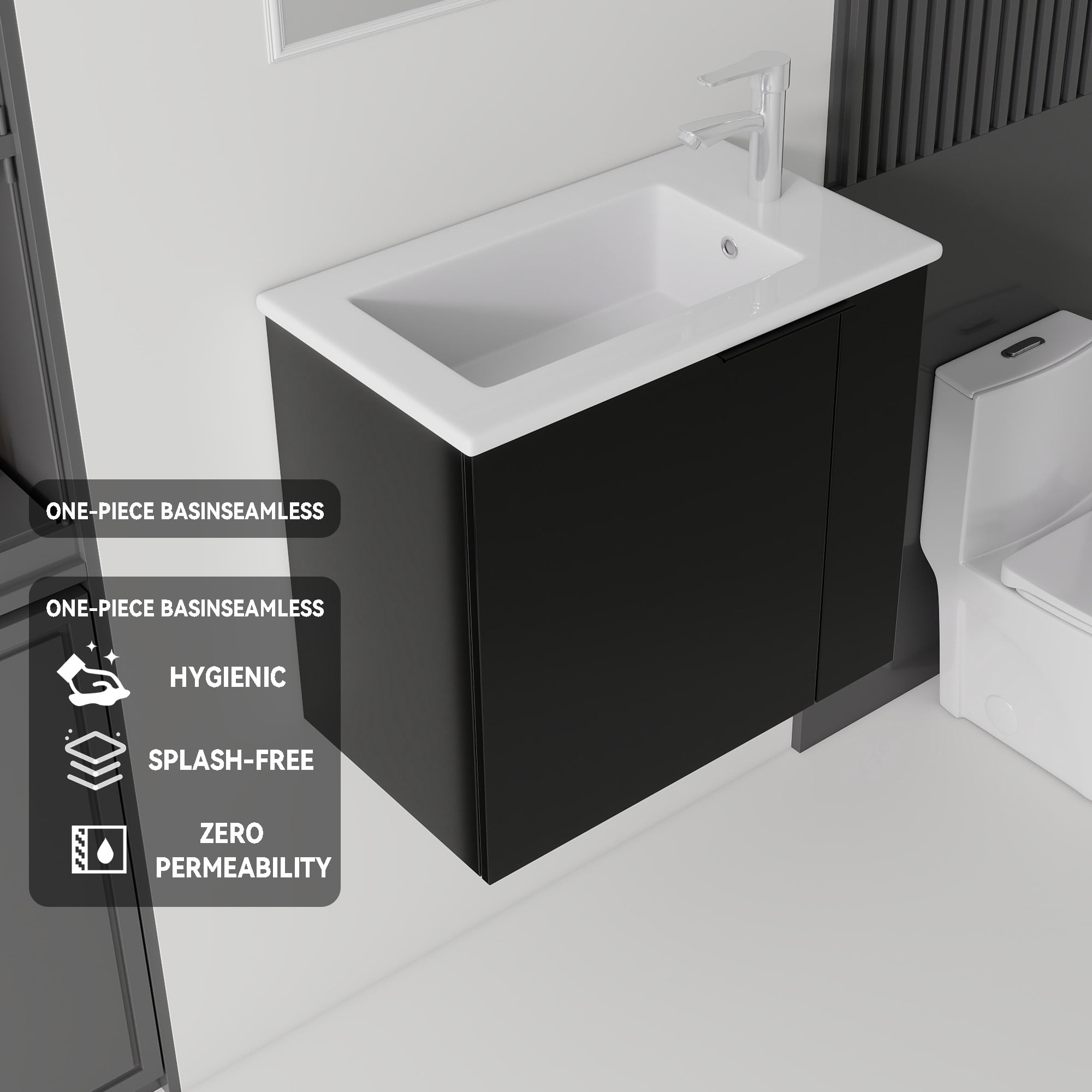 Leumius 22" Floating Bathroom Vanity with Ceramic Sink & Soft-Close Doors,Wall-Mounted Vanity for Small Space,Bathroom,Black