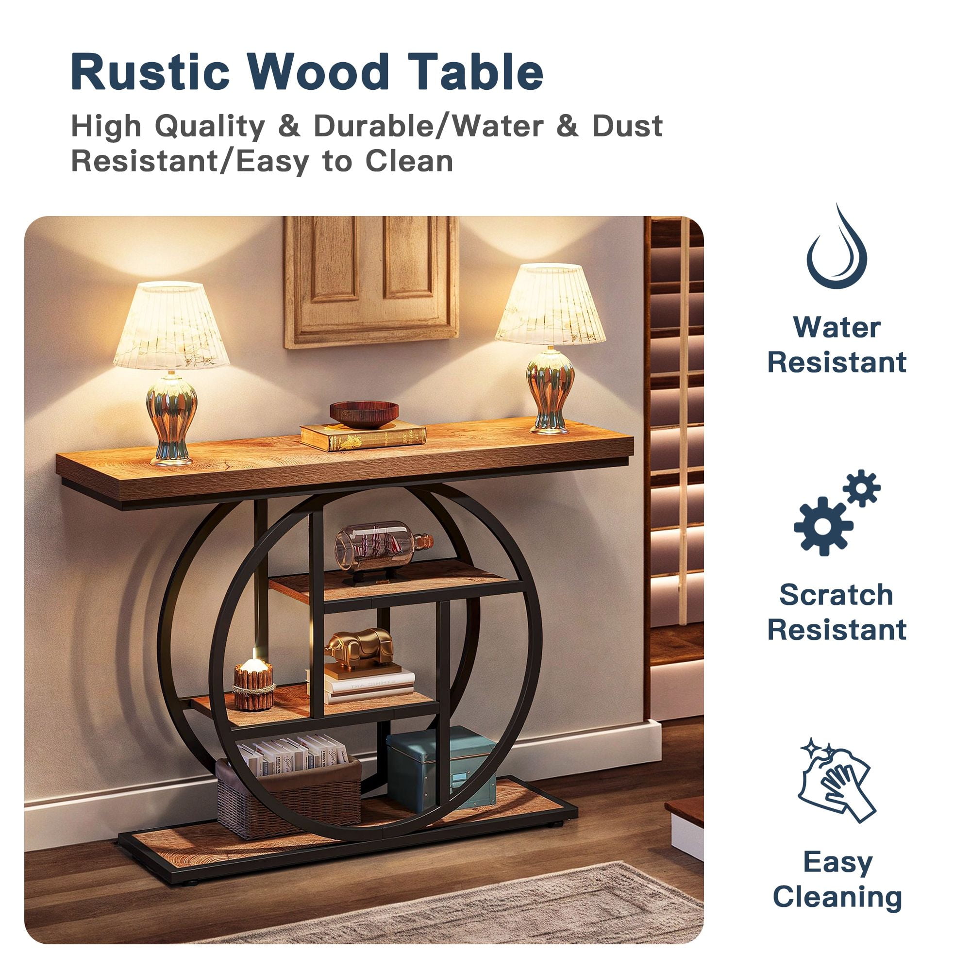 Demi Bonn 41"dustrial Console Table for Entryway, Farmhouse Sofa Tables Behind Couch, Rustic Wood and Metal Foyer Table with 3-Tier Shelves for Hallway Living Room, Brown