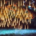 thumbnail image 4 of Cadena de luces de lluvia de meteoritos de 30 cm/50 cm, luces de carámbanos para aleros, para jardín, exterior, árbol de Navidad, decoración de bodas y fiestas, 8 tubos, 4 of 5