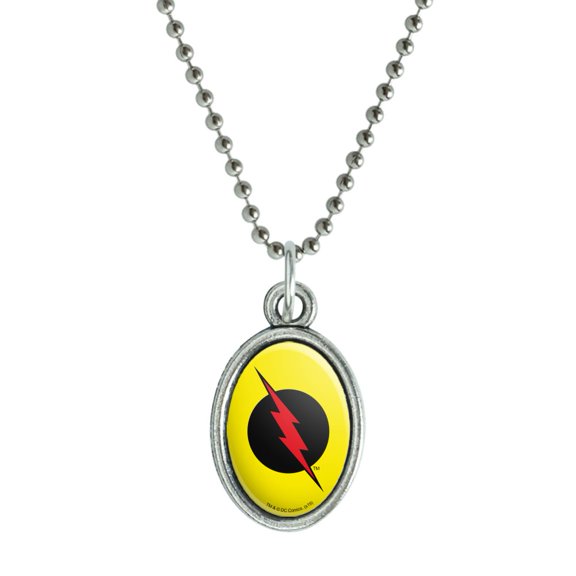 The Flash Reverse Flash Logo Antiqued Oval Charm Pendant with Chain