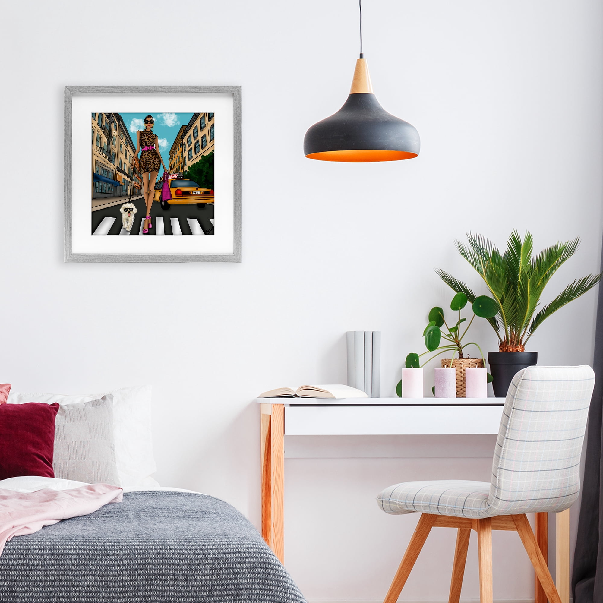 Stupell Industries Fashion Girl in Big City Gray Framed Print Under Glass, design by Tara Boone