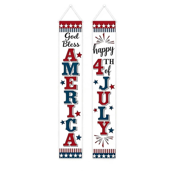 4th of July Decorations God Bless America Door Banner American Flag Independence Day Porch Banner Sign Patriotic Decor for Memorial Day Front Door Hanging Porch Signs