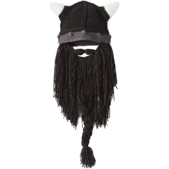 YEKEYI Men's Head Barbarian Vagabond Beanie Foldaway Beard Hats Viking Horns Bearded Sports Novelty Knit Caps