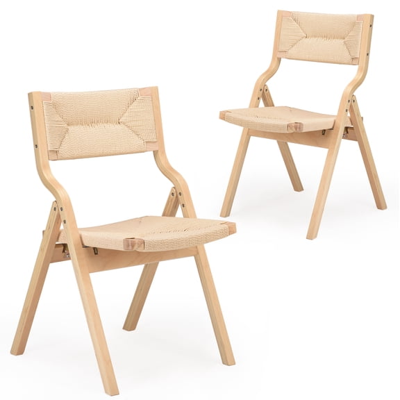 LiviNest Foldable Rattan Chairs Set of 2: Wooden Folding Chairs with Woven Seats - Space Saving Indoor Outdoor Furniture for Small Spaces & Guest Accommodations