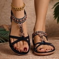 thumbnail image 3 of Flat Sandals for Women Comfy Footbed Beach Shoes Bohemia Beaded Elastic Ankle Strap Casual Lightweight Walking Shoes Black Size 9, 3 of 6
