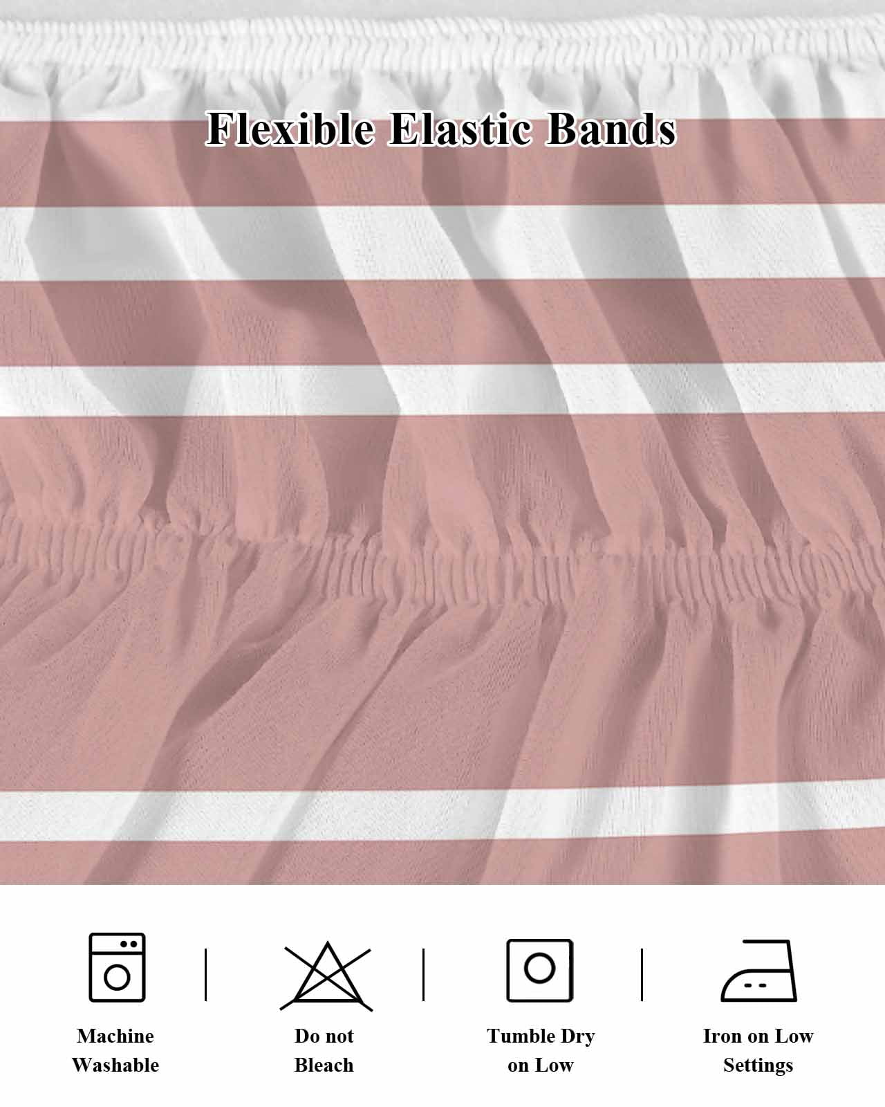 Pink Geometric Bed Skirt Queen Size 18 Inch Drop, Stripes Adjustable Elastic Dust Ruffles Bedskirt for Queen Bed Wrap Around Pleated Mattress Frame Cover