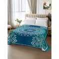thumbnail image 2 of Teal Blue Boho King Size Flat Sheet, Wrinkleproof & Fadeproof Cooling Flat Bed Sheet Only, Retro White Rustic Flower Ethnic Pattern Breathable Soft Bedding Top Sheets 105 x 98 Inches, 2 of 8